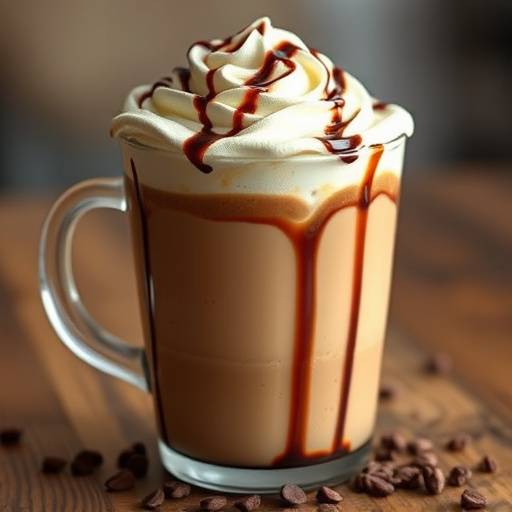Taza de mocha con crema batida y salsa de chocolate